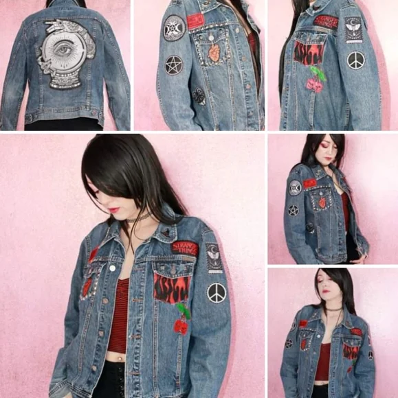 SOLD!!Chilling Adventures of a Hell Witch Calvin Klein y2k patch jean jacket - Picture 1 of 16